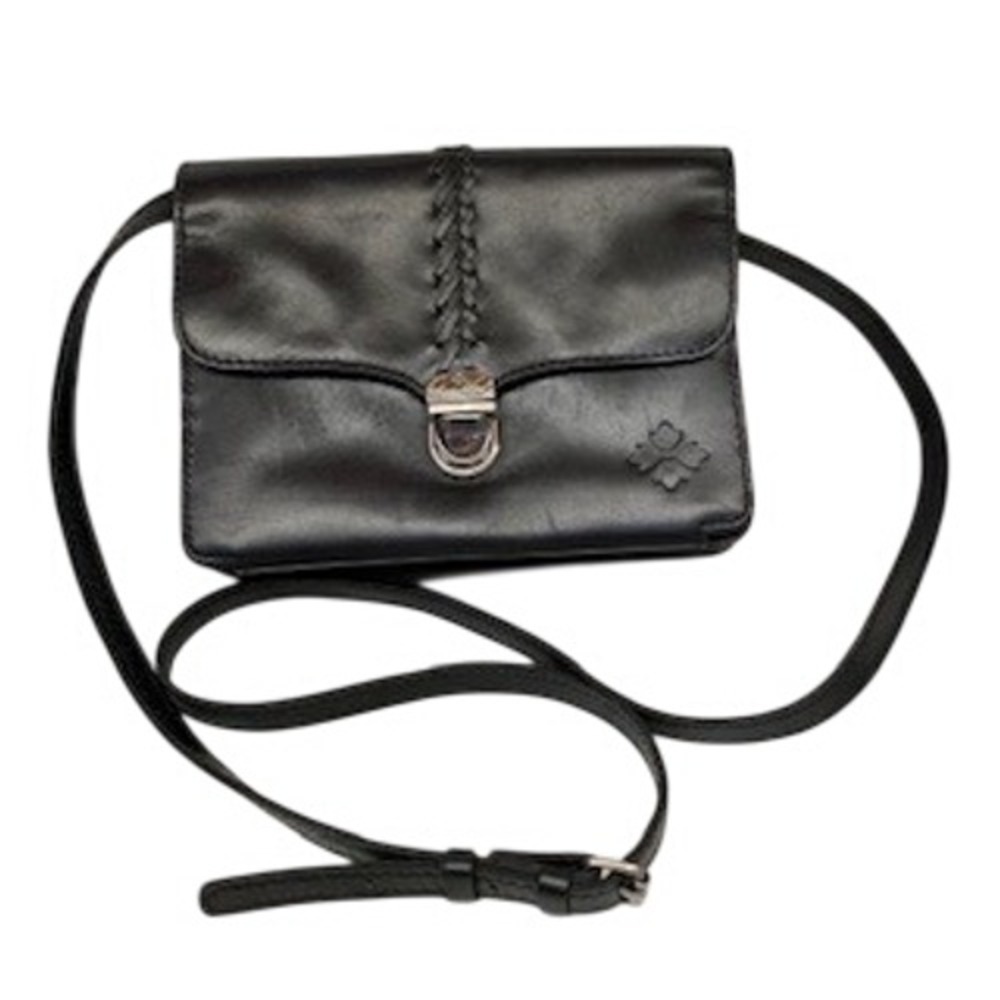 Patricia Nash Bianco Black Leather Crossbody Organizer Wallet Braided Push Lock